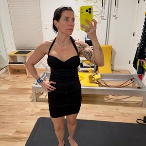 Black Ruched Bodycon Mini Dress | Adjustable Tie Straps | Party Dress| LBD